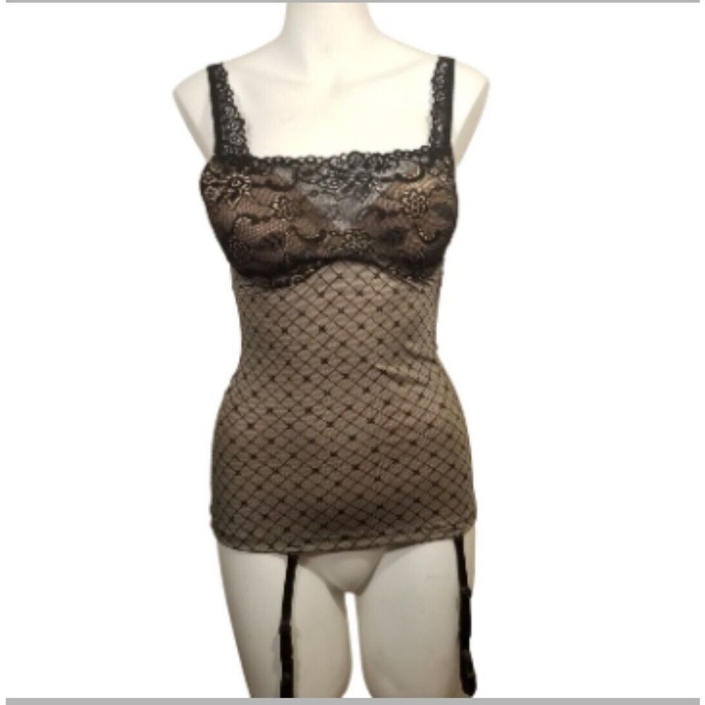 FIT Intimates Lingerie Black Tan Smooth Camisole Built-In Bra Underwired Size S
